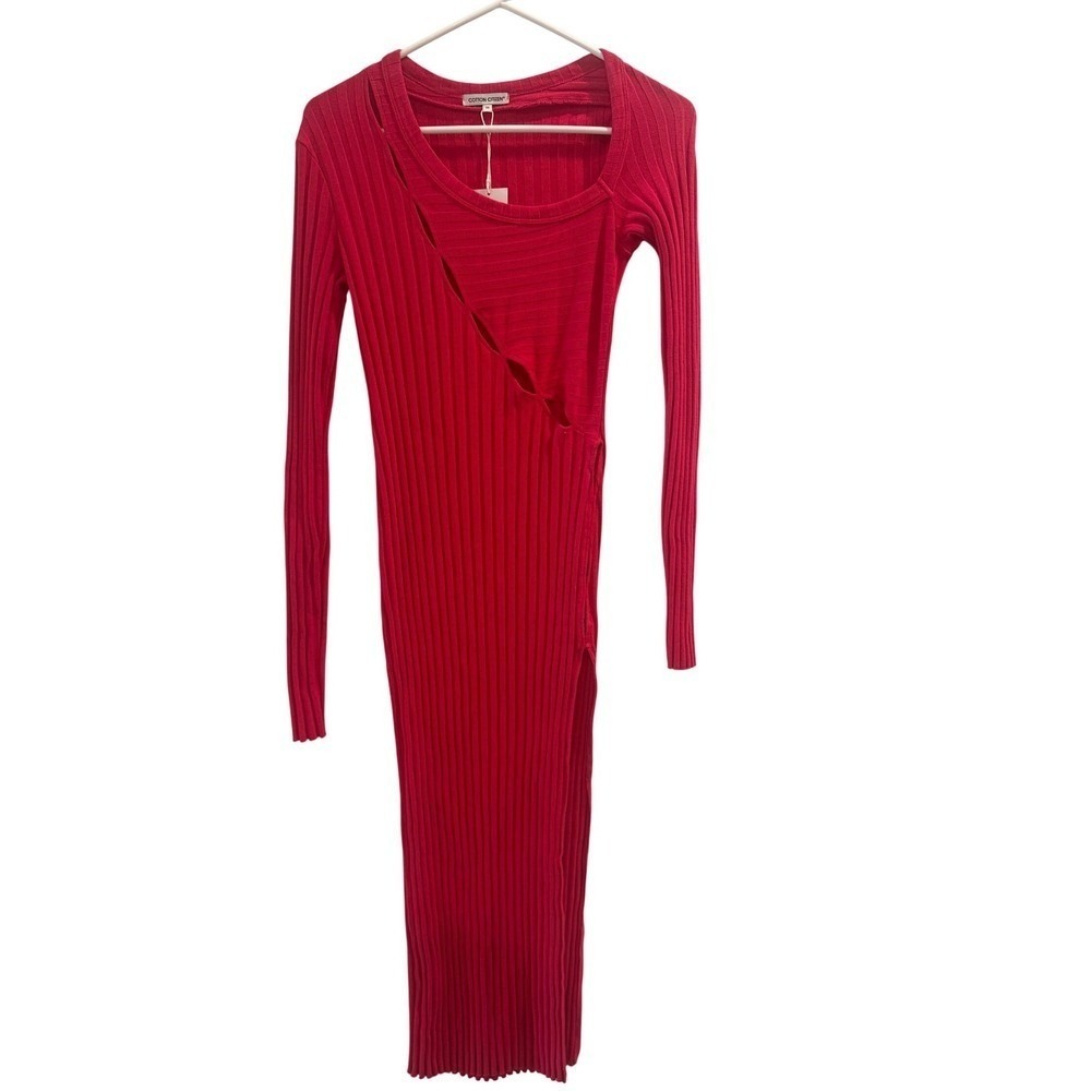 Cotton Citizen Capri Slit Mini Dress Pink Ribbed Knit Long Sleeve Size Medium